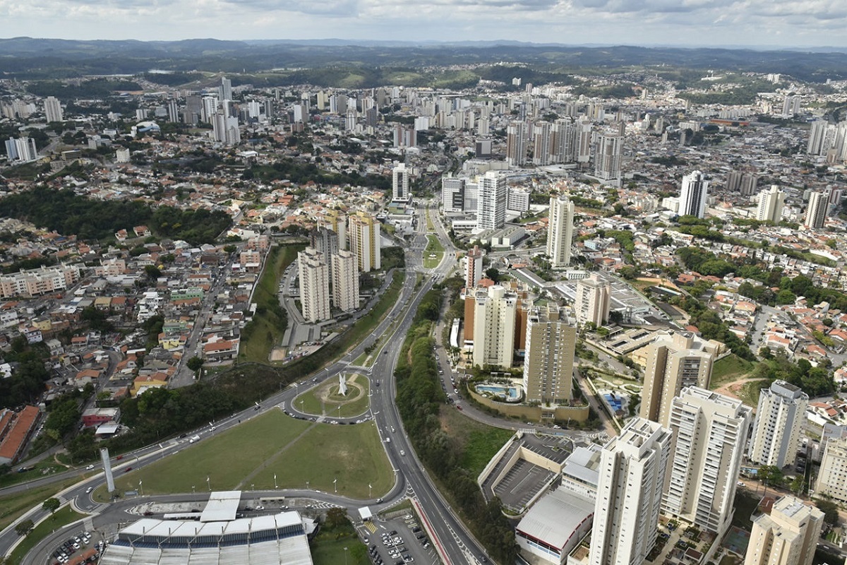 Vista aérea de local conhecido na cidade de Jundiaí, no estado de São Paulo